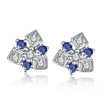 925 Sterling Silver Stud Earring, Triangle, platinum plated, micro pave cubic zirconia & for woman, 9x9mm, Sold By Pair