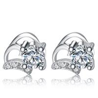925 Sterling Silver Stud Earring platinum plated micro pave cubic zirconia & for woman Sold By Pair