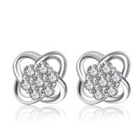 Cubic Zirconia Micro Pave Sterling Silver Earring, 925 Sterling Silver, Flower, platinum plated, micro pave cubic zirconia & for woman, 7.60x7.60mm, Sold By Pair