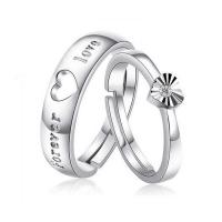 Couple Finger Rings, 925 Sterling Silver, word forever love, platinum plated, open & adjustable & with cubic zirconia, US Ring Size:6-10, Sold By Pair