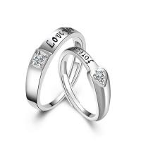 Couple Finger Rings, 925 Sterling Silver, love you forever, platinum plated, open & adjustable & enamel & with cubic zirconia, US Ring Size:6-10, Sold By Pair
