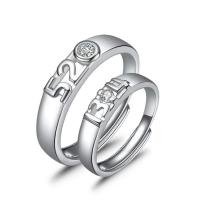 Anelli Coppia Finger, 925 argento sterlina, placcato platino, aprire & regolabile & con zirconi cubici, Misura:6-10, Venduto da coppia