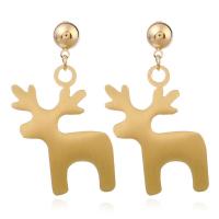 Aluminum Drop Earring, with plastic earnut, stainless steel post pin, Antlers, gold color plated, for woman, 36x72mm, Sold By Pair