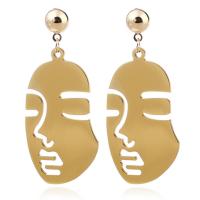 Aluminium Tropfen Ohrring, Edelstahl Stecker, Gesicht, goldfarben plattiert, für Frau, 32x75mm, verkauft von Paar