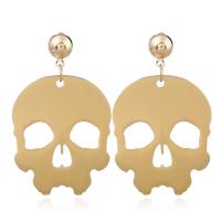 Aluminum Drop Earring stainless steel post pin Skull gold color plated for woman Sold By Pair
