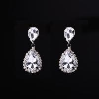 Crystal Earrings, Tibetan Style, with Crystal, stainless steel post pin, platinum color plated, for woman & faceted & with rhinestone, lead & cadmium free, 43x18mm, Sold By Pair