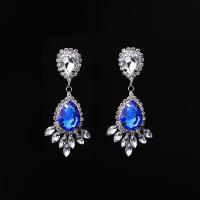 Crystal Earrings, Tibetan Style, with Crystal, stainless steel post pin, plated, for woman & faceted & with rhinestone, more colors for choice, lead & cadmium free, 50x63x30mm, Sold By Pair