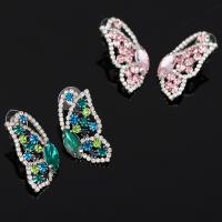 Rhinestone Earring Zinc Alloy with Glass iron earring hook Butterfly platinum color plated for woman & faceted & with rhinestone lead & cadmium free Sold By Pair