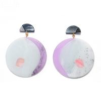 Acrylic Drop Earring, with plastic earnut, stainless steel post pin, Flat Round, for woman, 71x55mm, Sold By Pair