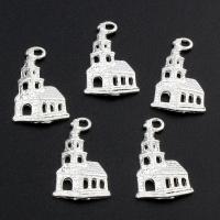 Tibetan Style, Castle, silver color plated, silver color, lead & cadmium free, 14x23x2.50mm, Hole:Approx 2mm, 10PCs/Bag, Sold By Bag
