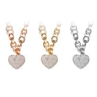 Zinc Alloy smykker halskæde, med 5cm extender kæde, Heart, forgyldt, for kvinde & med rhinestone, flere farver til valg, bly & cadmium fri, 32mm, Solgt Per Ca. 18.5 inch Strand