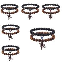 Wood Bracelet Set, with Nylon Cord & Crystal & Stainless Steel, for woman & faceted, more colors for choice, 8mm, Length:Approx 7 Inch, 2Strands/Set, Sold By Set