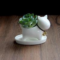Pot de fleur, porcelaine, avec cloche de fer & corde en nylon, chien, 120mm, Vendu par PC