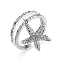 Cubic Zirconia Micro Pave Brass Ring Starfish platinum plated Unisex & micro pave cubic zirconia nickel lead & cadmium free Sold By PC