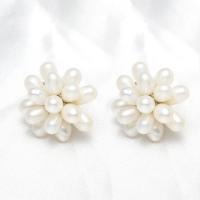 Freshwater Pearl Earrings, iron earring clip, Flower, white, 28x32mm, Sold By Pair
