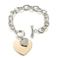 Zinc Alloy Bracelet Heart plated Unisex & with rhinestone lead & cadmium free 29mm Length Approx 6.5 Inch Sold By Bag