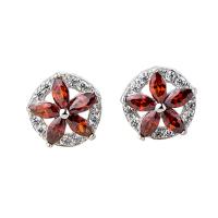 925 Sterling Silver Stud Earring, Flower, platinum plated, micro pave cubic zirconia & for woman, 8.90x8.90mm, Sold By Pair