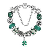 European Bracelet Zinc Alloy with brass chain & Crystal Four Leaf Clover plated charm bracelet & snake chain & for woman & enamel & faceted & with rhinestone nickel lead & cadmium free Sold By Strand