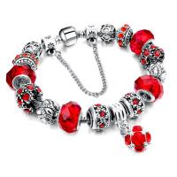 European Bracelet, Tibetan Style, with Crystal, antique silver color plated, charm bracelet & snake chain & for woman & faceted & with rhinestone, more colors for choice, nickel, lead & cadmium free, Sold Per Approx 7.5 Inch Strand
