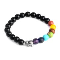 Unisex Bracelet Black Agate with Gemstone & Zinc Alloy antique silver color plated nickel lead & cadmium free Sold Per Approx 7.4 Inch Strand