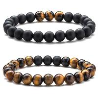 Black Agate Bracelets, Tiger Eye, with Black Agate, Round, different packing style for choice & Unisex, Grade A, 8mm, Sold Per Approx 7.5 Inch Strand
