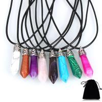 Gemstone Necklace with PU Leather & Brass with 2lnch extender chain pendulum platinum color plated natural & for woman 1.5mm Sold Per Approx 17.5 Inch Strand