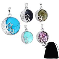 Gemstone Pendant with Brass Flat Round platinum color plated natural & with star pattern nickel lead & cadmium free Approx Sold By PC