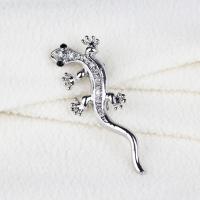 Rhinestone Brooch Zinc Alloy Gecko platinum color plated for woman & with rhinestone lead & cadmium free 60mm Sold By PC