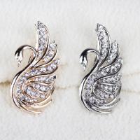 Rhinestone Brooch Zinc Alloy Swan plated for woman & with rhinestone lead & cadmium free 50mm Sold By PC