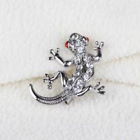 Rhinestone Brooch, Tibetan Style, Gecko, platinum color plated, for woman & with rhinestone, lead & cadmium free, 35mm, Sold By PC