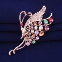 Tibetan Style Brooch, Butterfly, rose gold color plated, for woman & with rhinestone, lead & cadmium free, 60x40mm, Sold By PC