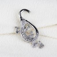 Zinc Alloy Brooch Gecko platinum color plated for woman & with rhinestone lead & cadmium free 60mm Sold By PC