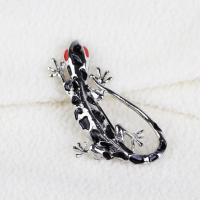 Zinc Alloy Brooch Gecko platinum color plated for woman & enamel & with rhinestone lead & cadmium free 60mm Sold By PC