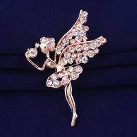 Tibetan Style Brooch, Angel, rose gold color plated, for woman & with rhinestone, lead & cadmium free, 50x40mm, Sold By PC