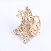 Tibetan Style Key Clasp, Eiffel Tower, gold color plated, with rhinestone, lead & cadmium free, 130mm, Sold By PC