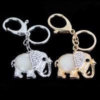 Zinc Alloy Key Clasp with Cats Eye Elephant plated with rhinestone lead & cadmium free 40mm Sold By PC