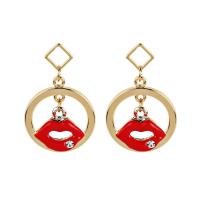 Rhinestone Earring, Tibetan Style, stainless steel post pin, Lip, gold color plated, for woman & enamel & with rhinestone, lead & cadmium free, 42mm, Sold By Pair