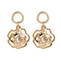 Tibetan Style Drop Earrings, with acrylic rhinestone, stainless steel post pin, Flower, gold color plated, for woman & hollow, lead & cadmium free, 30mm, Sold By Pair