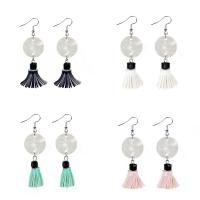 Fashion Fringe Earrings, Tibetan Style, with PU Leather & Shell, iron earring hook, platinum color plated, for woman, more colors for choice, lead & cadmium free, 65mm, Sold By Pair