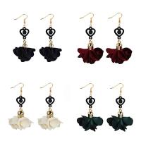 Fashion Fringe Earrings, Tibetan Style, with Velveteen & Resin, iron earring hook, Flower, gold color plated, for woman, more colors for choice, lead & cadmium free, 70mm, Sold By Pair