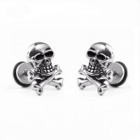 Titanium Steel  Earring stainless steel post pin Skull Unisex original color Sold By PC
