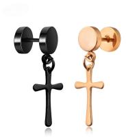 Titanium Steel  Earring, stainless steel post pin, Cross, plated, Unisex, more colors for choice, 6mm, Sold By PC