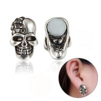 Rhinestone Earring Zinc Alloy stainless steel post pin Skull antique silver color plated Unisex & with rhinestone lead & cadmium free Sold By PC