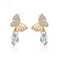 Crystal Earrings, Tibetan Style, with Crystal, stainless steel post pin, Butterfly, gold color plated, for woman & with rhinestone, lead & cadmium free, 10x20mm, Sold By Pair