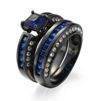 Conjunto de anillo de latón de moda, metal, chapado en color plomo negro, unisexo & diverso tamaño para la opción & con circonia cúbica, libre de níquel, plomo & cadmio, 2PCs/Set, Vendido por Set