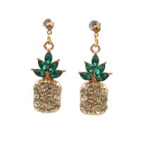 Tibetan Style Drop Earring, with Crystal, stainless steel post pin, Pineapple, gold color plated, for woman & faceted, lead & cadmium free, 48x15mm, Sold By Pair