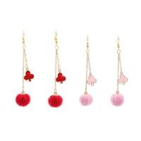 Zinc Alloy Drop Earring with Plush iron earring hook gold color plated for woman & enamel lead & cadmium free Sold By Pair