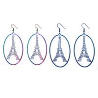 Edelstahl Tropfen Ohrring, Eisen Haken, Eiffelturm, Spritzlackierung, für Frau, keine, 65x40mm, verkauft von Paar