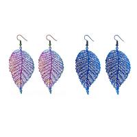 Stainless Steel Drop Earring, iron earring hook, Leaf, painted, for woman, more colors for choice, 63x33mm, Sold By Pair