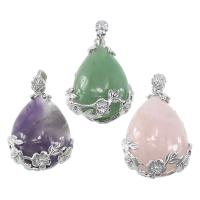 Gemstone Pendants Jewelry Brass with Gemstone Teardrop platinum color plated natural nickel lead & cadmium free Approx Sold By PC